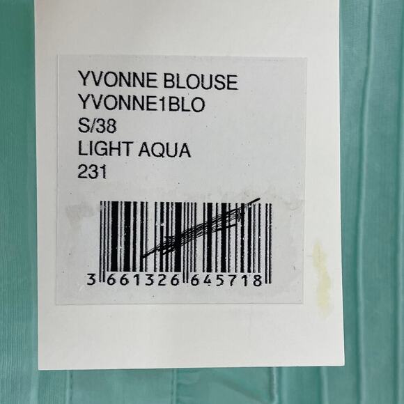 NWT Antik Batik S / 38 Yvonne Blouse Top Light Aqua Long Sleeve Ruffle Collar - Picture 8 of 14